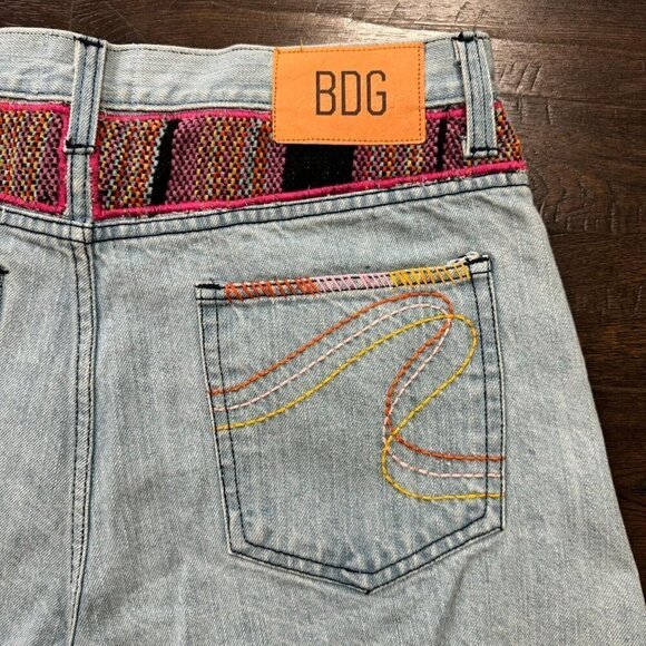 BDG Women's A-Line Cutoff Denim Short Blanket Patchwork High-Waisted Multi 32 - Picture 5 of 10